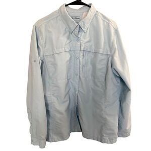 LL Bean Fishing Shirt XL Light Blue Roll Tab Vented Outdoor Hiking Camp Utility